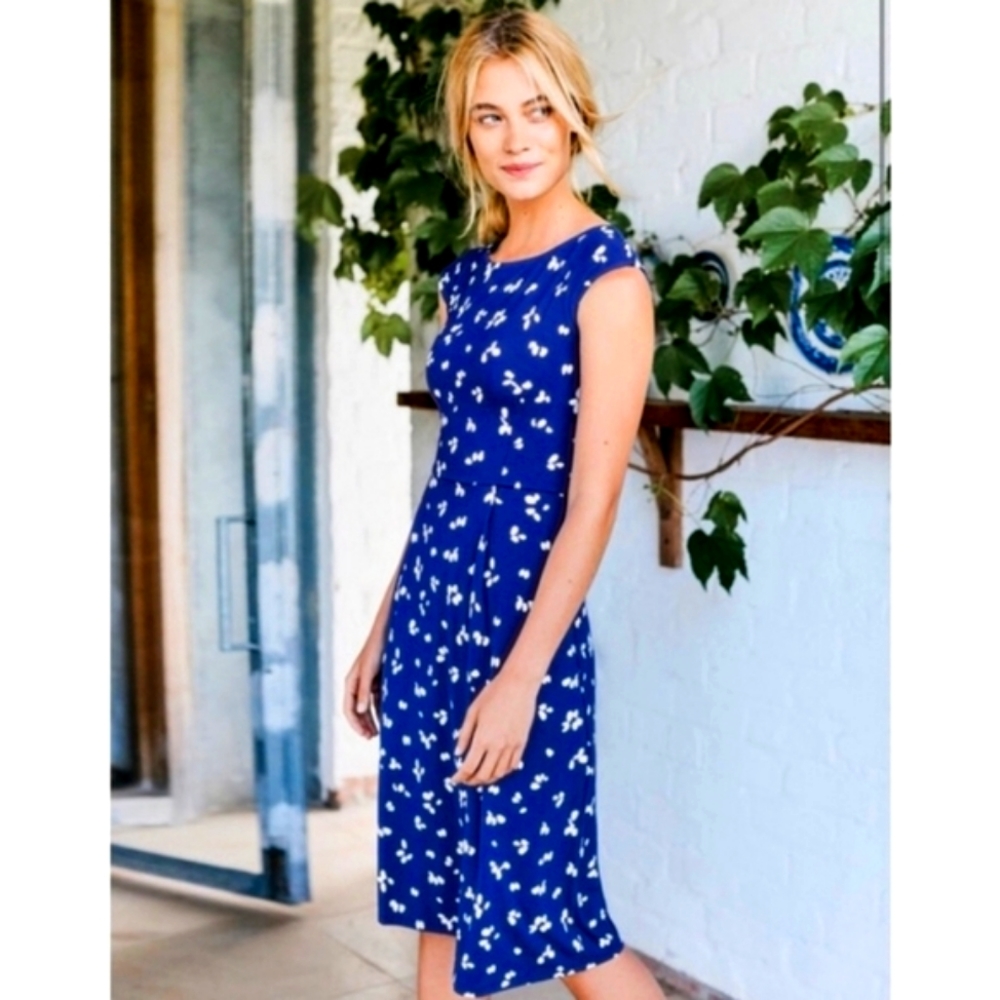 Boden Marina Jersey Dress Blue & White Sleeveless Midi Women's 16L